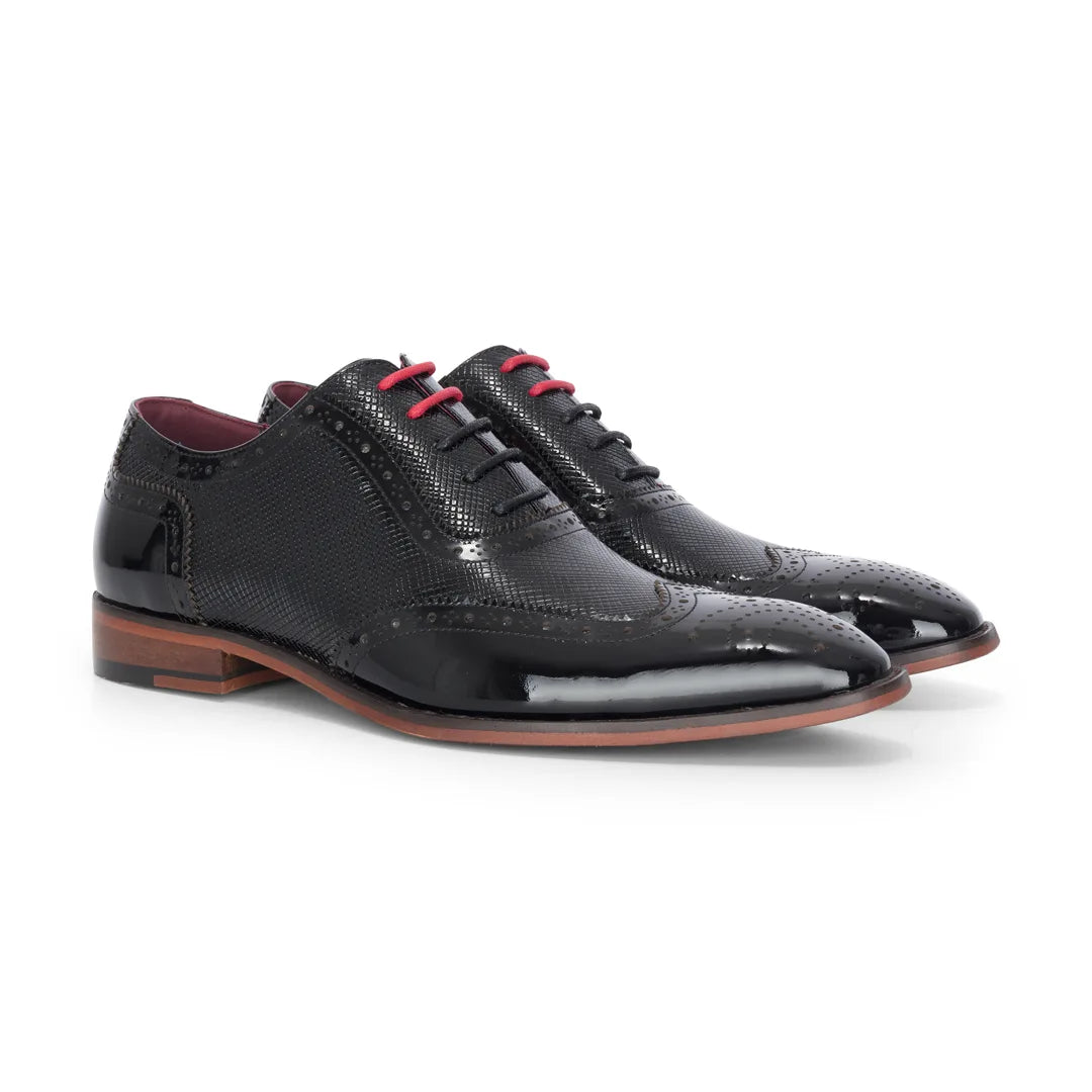 Flynn - Ανδρικά Μαύρα Δερμάτινα Παπούτσια Brogue από Λουστρίνι
