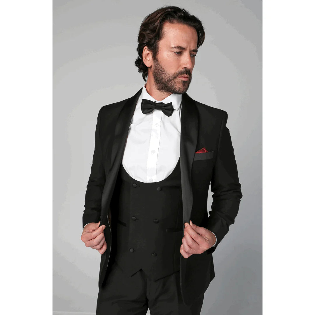 Ανδρικό μαύρο κοστούμι Ford Classic Tuxedo 3 τεμαχίων με σατέν πέτα