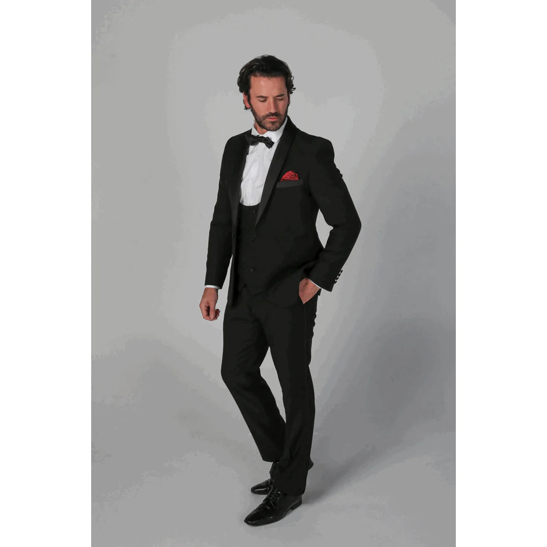 Ανδρικό μαύρο κοστούμι Ford Classic Tuxedo 3 τεμαχίων με σατέν πέτα