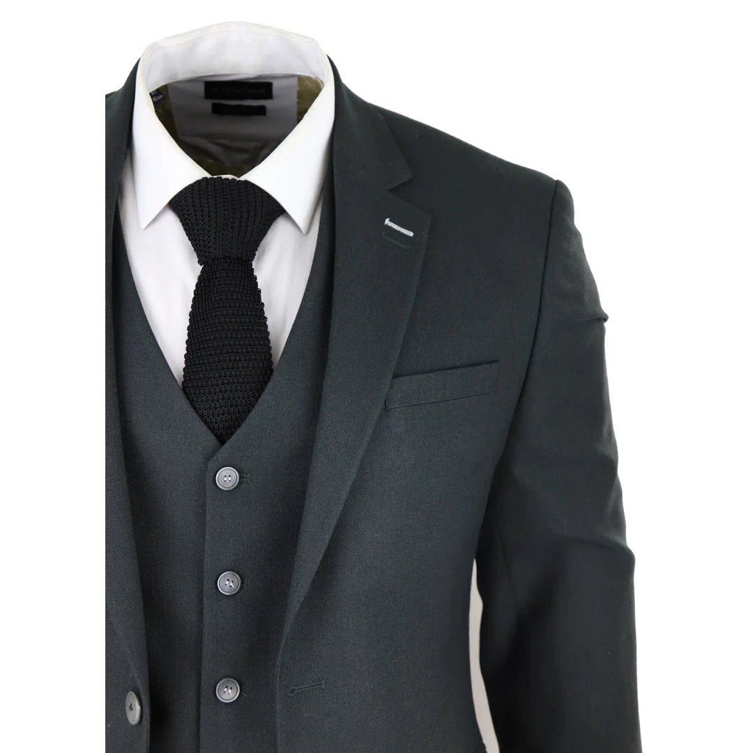 Ανδρικό τουίντ λαδί κοστούμι 3 τεμαχίων με ραφή από έλατο Κλασικό vintage Γάμος δεκαετίας 1920