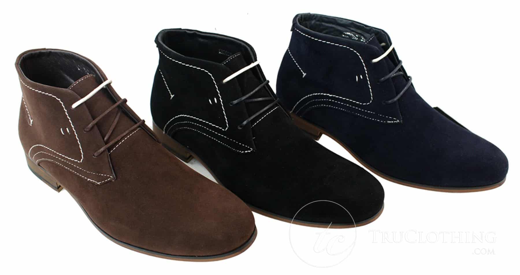 Ανδρικά Casual Μποτάκια Desert με Σουέτ Εμφάνιση, Καφέ, Μαύρο, Μπλε, Δερμάτινη Επένδυση