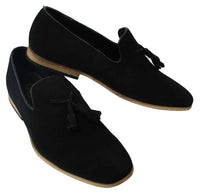 Ανδρικά σουέτ μοκασίνια οδήγηση slip-on με σχέδιο φούντας από δέρμα σε μαύρο χρώμα, άνεση