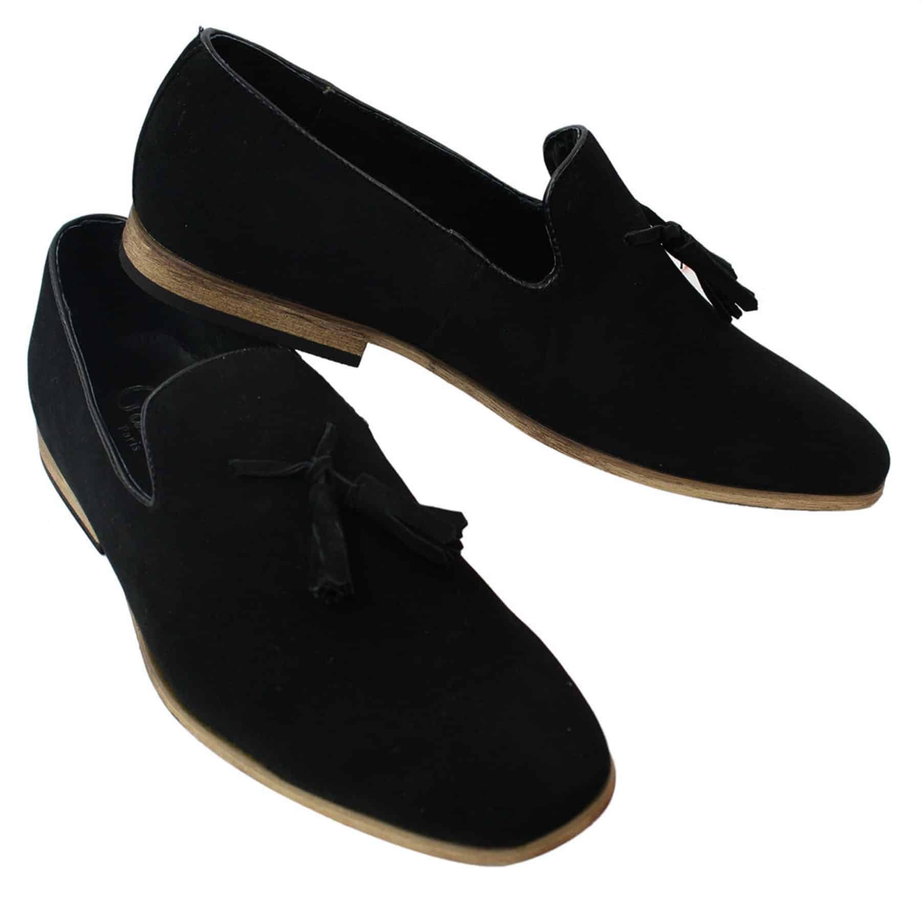 Ανδρικά σουέτ μοκασίνια οδήγηση slip-on με σχέδιο φούντας από δέρμα σε μαύρο χρώμα, άνεση