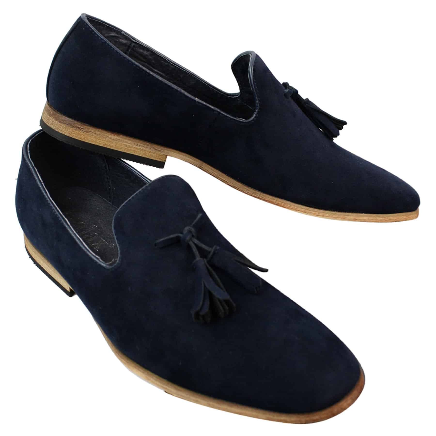Ανδρικά σουέτ μοκασίνια οδήγηση slip-on με σχέδιο φούντας από δέρμα σε μαύρο χρώμα, άνεση