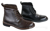 Galax GLX3521 Ανδρικά Καφέ Μαύρα Μποτάκια Brogues από Δέρμα, Σουέτ, Δερμάτινα, Κορδόνια, Cowboy, Έξυπνο, Casual