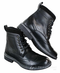 Galax GLX3521 Ανδρικά Καφέ Μαύρα Μποτάκια Brogues από Δέρμα, Σουέτ, Δερμάτινα, Κορδόνια, Cowboy, Έξυπνο, Casual