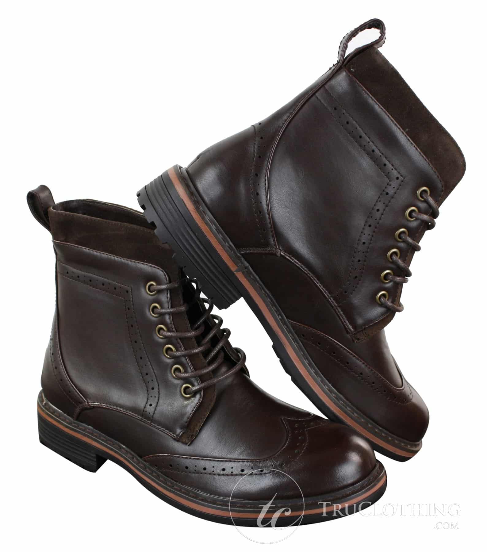 Galax GLX3521 Ανδρικά Καφέ Μαύρα Μποτάκια Brogues από Δέρμα, Σουέτ, Δερμάτινα, Κορδόνια, Cowboy, Έξυπνο, Casual