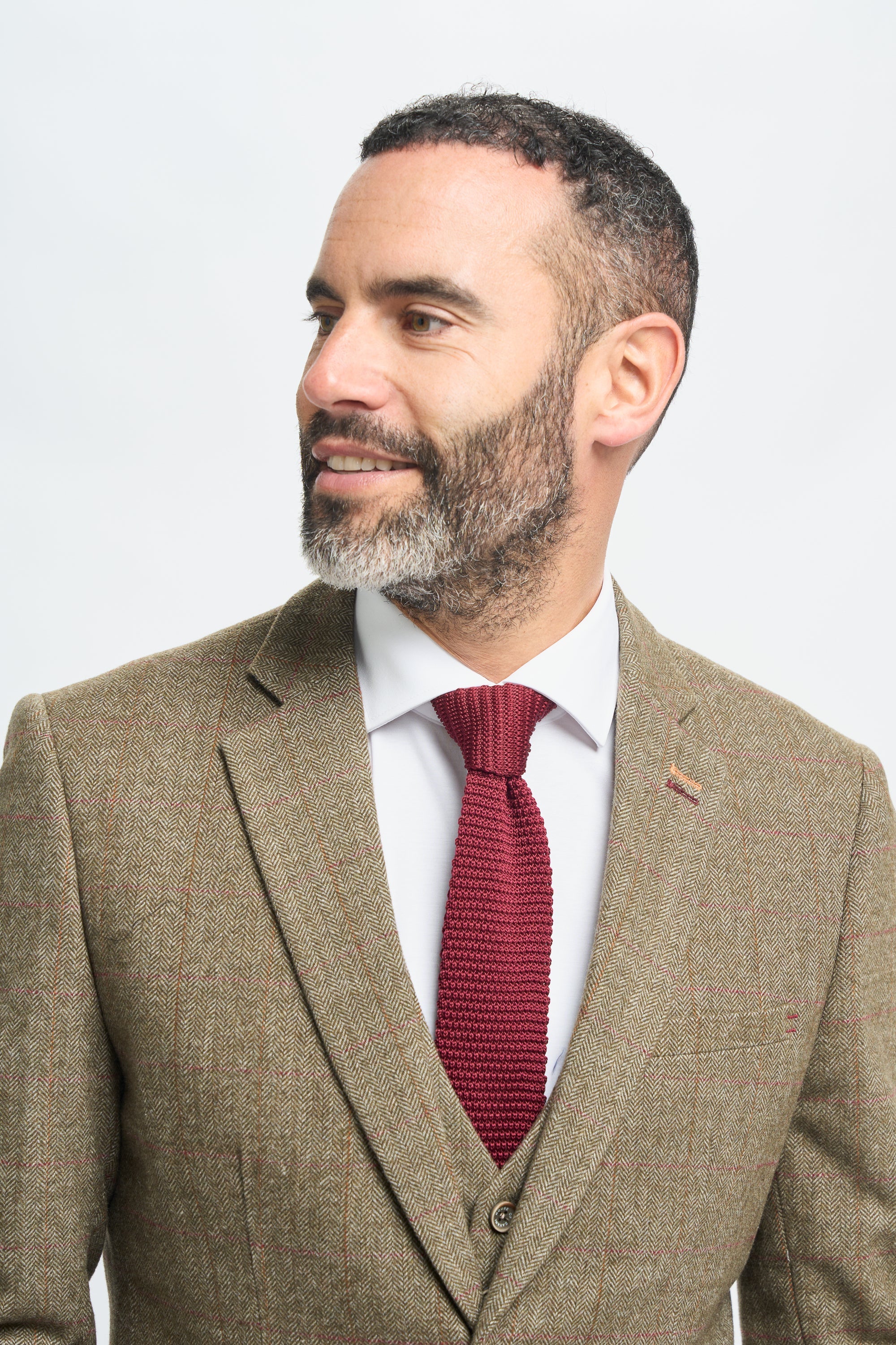 Ανδρικό τουίντ λαδί καρό κοστούμι