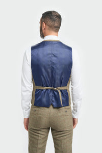 Ανδρικό τουίντ λαδί καρό κοστούμι