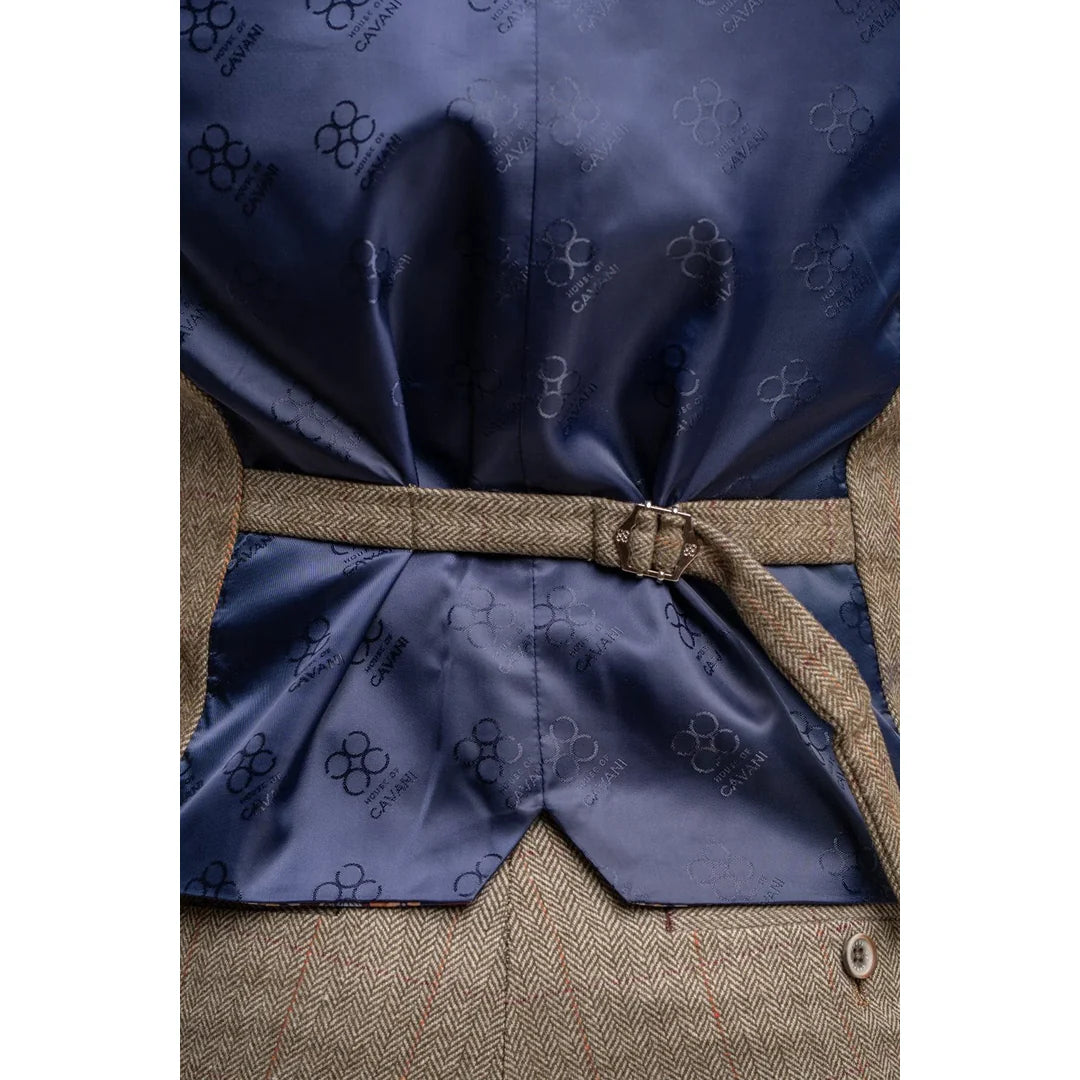 Gaston - Ανδρικό Γιλέκο από Τουίντ σε Λαδί Καρό Χρώμα