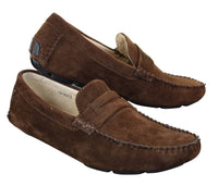 Ανδρικά Slip On Δερμάτινα Παπούτσια Μοκασίνια από Σουέτ, Έξυπνα Καθημερινά, Καφέ Μπεζ