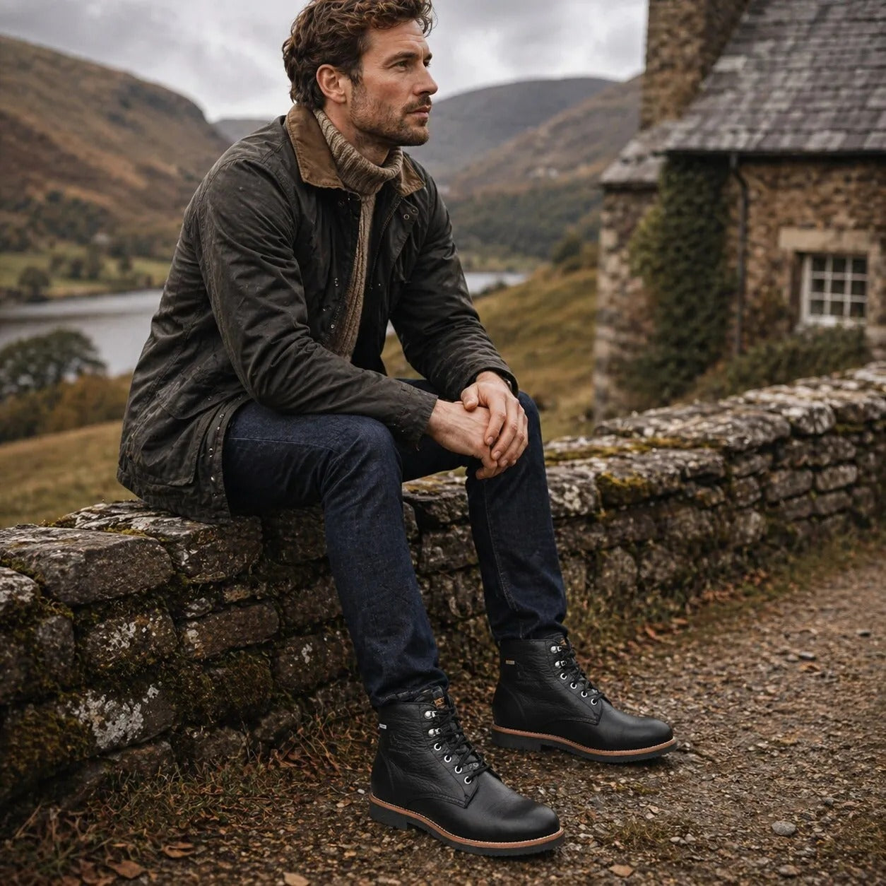 Glasgow GTX C3 - Ανδρικά Μαύρα Αδιάβροχα Δερμάτινα Μπότες Αστραγάλου