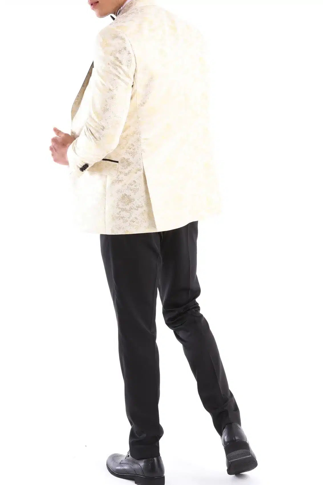 Ανδρικό κοστούμι 3 τεμαχίων σε κρεμ χρώμα, μαύρο ιβουάρ, παπιγιόν, σμόκιν, τελετή, γάμος, γαμπρός, χορός