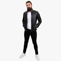 Happy Gentleman B102 - Ανδρικό Μαύρο Μπουφάν Ποδηλάτη σε Προσαρμοσμένη Εφαρμογή από Γνήσιο Δέρμα