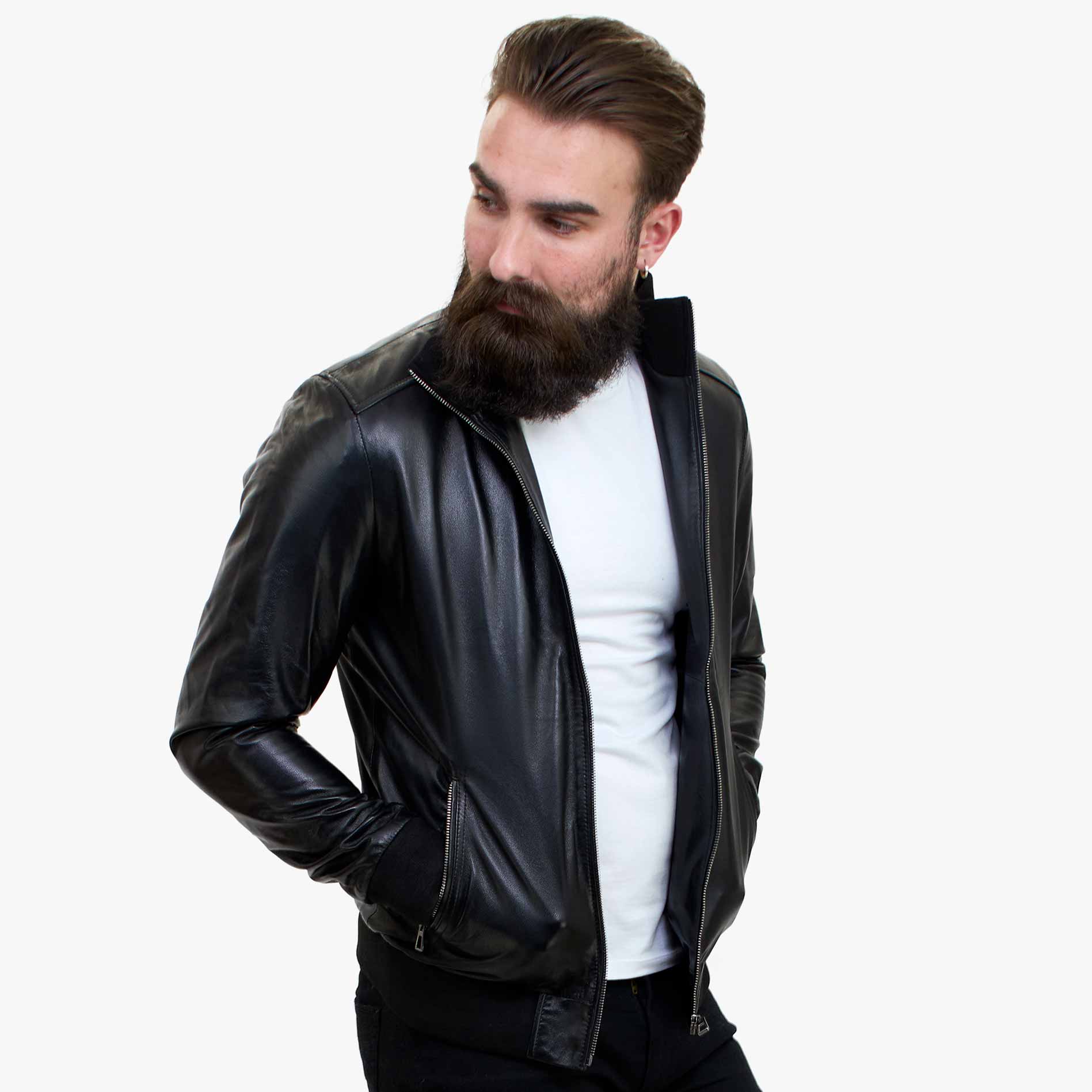 Happy Gentleman B109 - Δερμάτινο Bomber Μπουφάν Αρνιού για Άνδρες - Προσαρμοσμένη Εφαρμογή