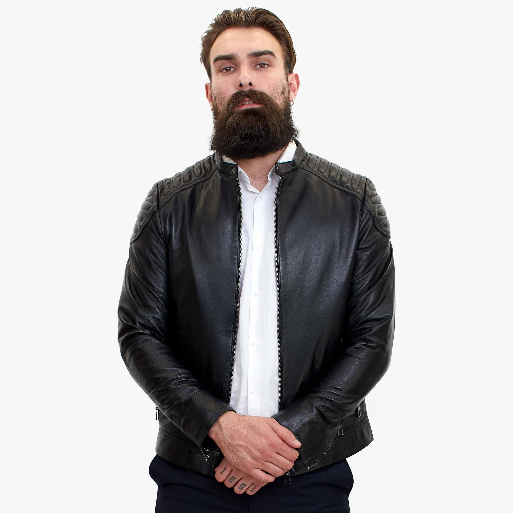 Happy Gentleman B110 - Γνήσιο Μαύρο Δερμάτινο Μπουφάν για Άνδρες - Στενή Γραμμή