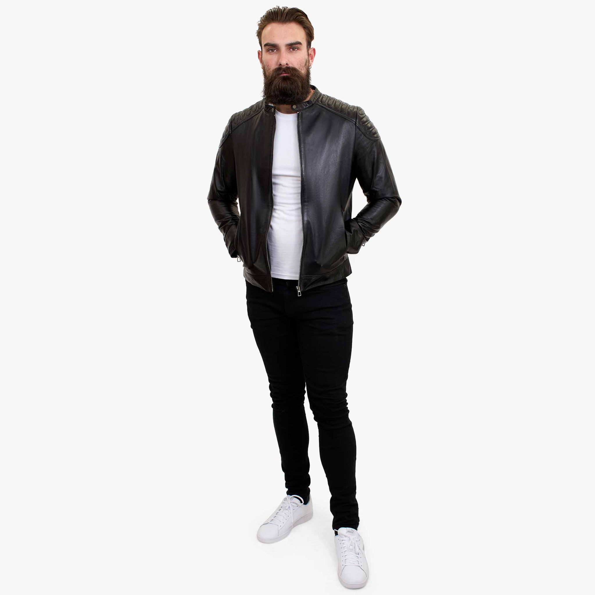 Happy Gentleman B110 - Γνήσιο Μαύρο Δερμάτινο Μπουφάν για Άνδρες - Στενή Γραμμή
