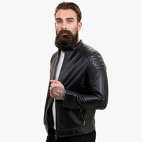 Happy Gentleman B110 - Γνήσιο Μαύρο Δερμάτινο Μπουφάν για Άνδρες - Στενή Γραμμή