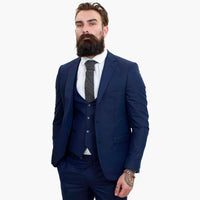 Happy Gentleman BELLO Σκούρο μπλε κοστούμι 3 τεμαχίων από μάλλινο ύφασμα, με ραφές