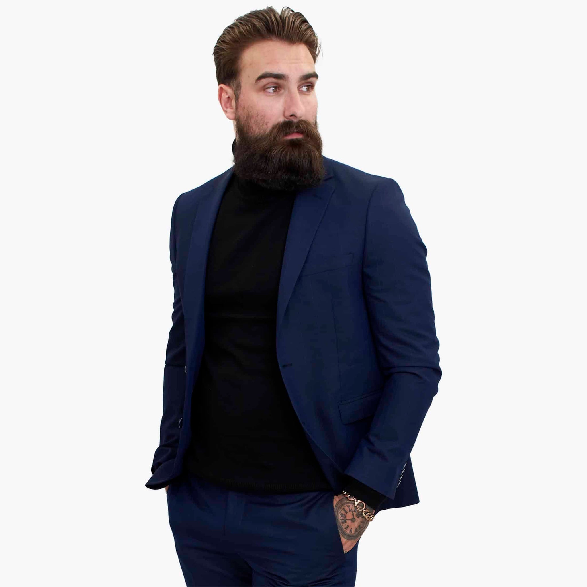 Happy Gentleman BELLO Σκούρο μπλε κοστούμι 3 τεμαχίων από μάλλινο ύφασμα, με ραφές