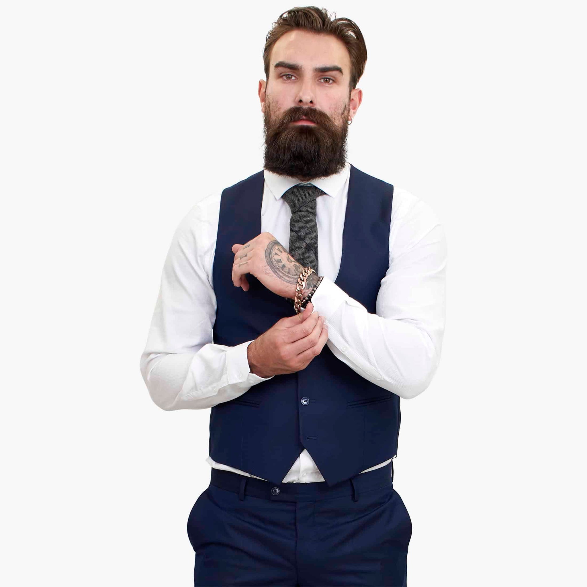 Happy Gentleman BELLO Σκούρο μπλε κοστούμι 3 τεμαχίων από μάλλινο ύφασμα, με ραφές