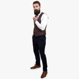 Τριπλό μάλλινο κοστούμι Happy Gentleman ELEGANTE με καφέ γιλέκο σε αντίθεση