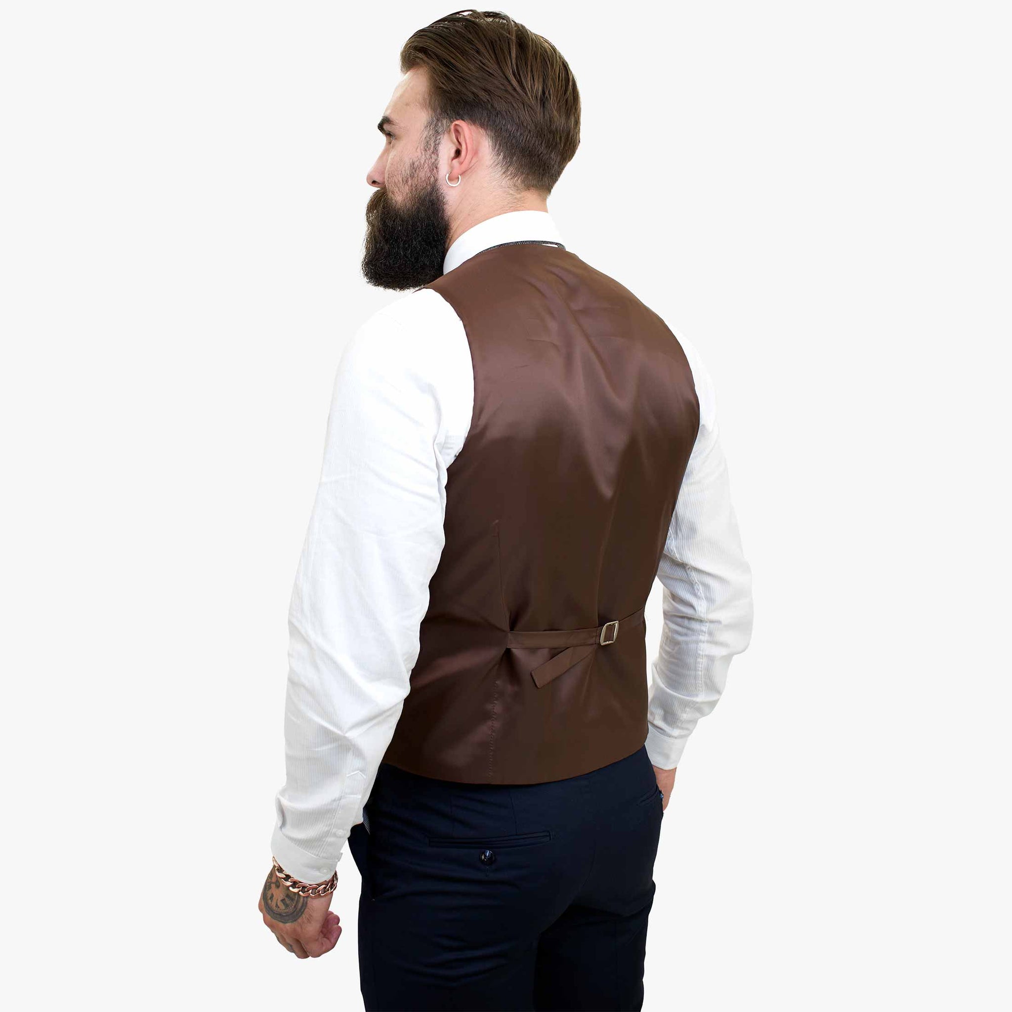 Τριπλό μάλλινο κοστούμι Happy Gentleman ELEGANTE με καφέ γιλέκο σε αντίθεση