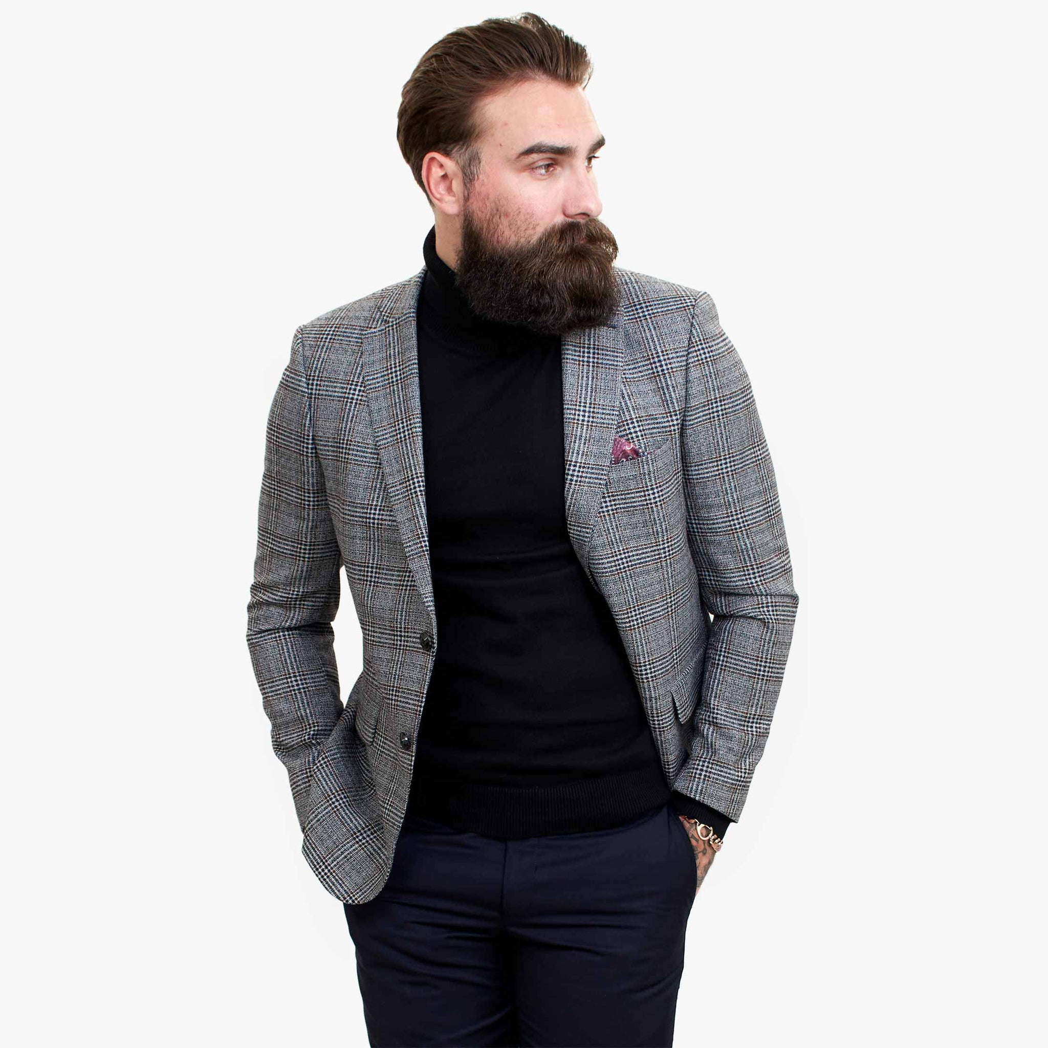 Τριπλό μάλλινο κοστούμι Happy Gentleman ELEGANTE με καφέ γιλέκο σε αντίθεση