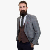 Τριπλό μάλλινο κοστούμι Happy Gentleman ELEGANTE με καφέ γιλέκο σε αντίθεση