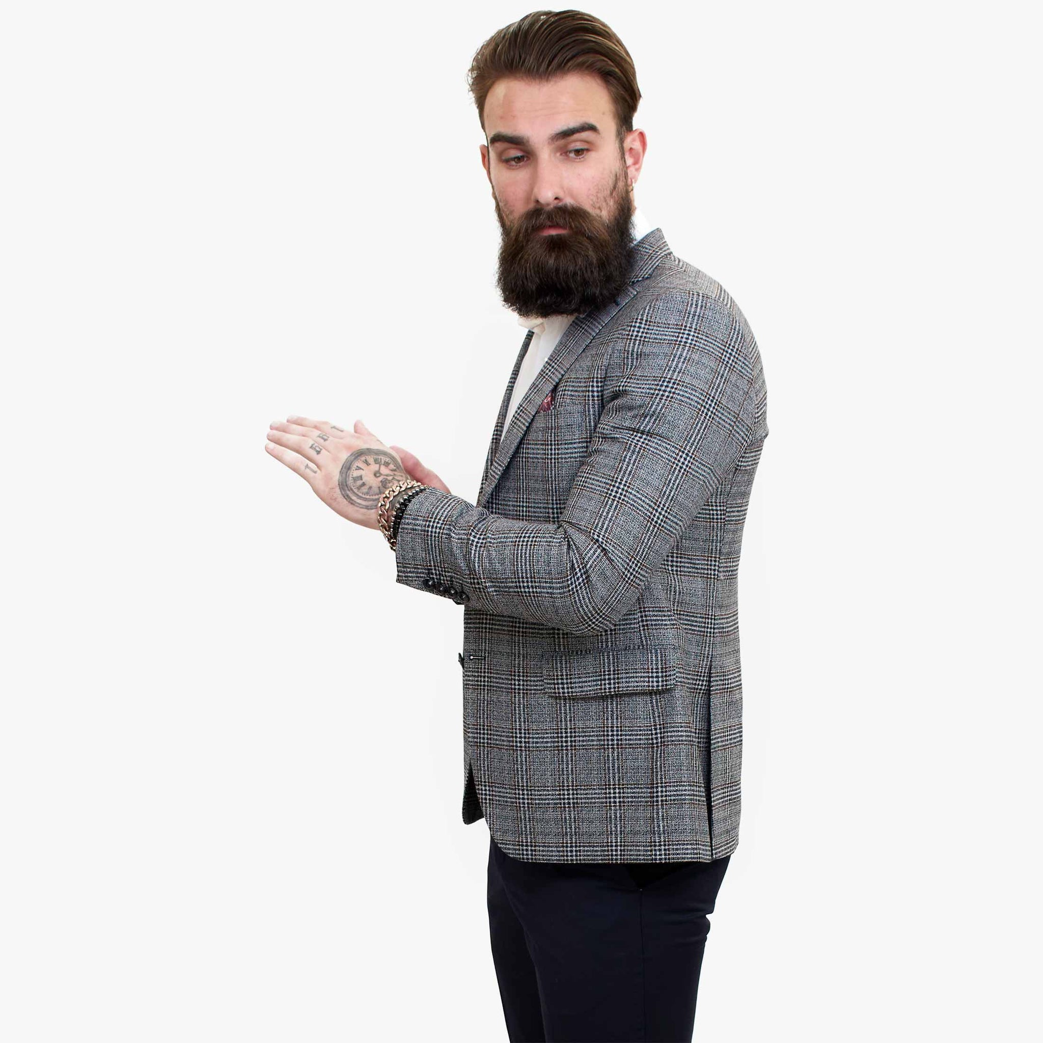 Τριπλό μάλλινο κοστούμι Happy Gentleman ELEGANTE με καφέ γιλέκο σε αντίθεση