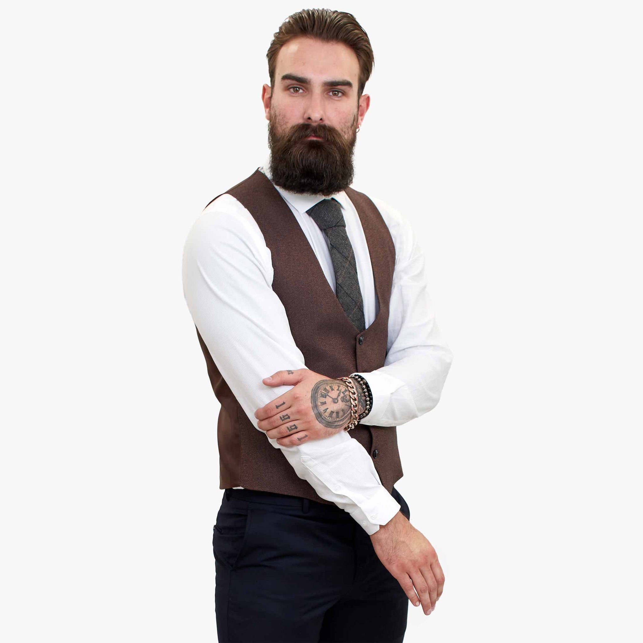 Τριπλό μάλλινο κοστούμι Happy Gentleman ELEGANTE με καφέ γιλέκο σε αντίθεση