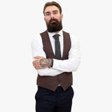 Τριπλό μάλλινο κοστούμι Happy Gentleman ELEGANTE με καφέ γιλέκο σε αντίθεση