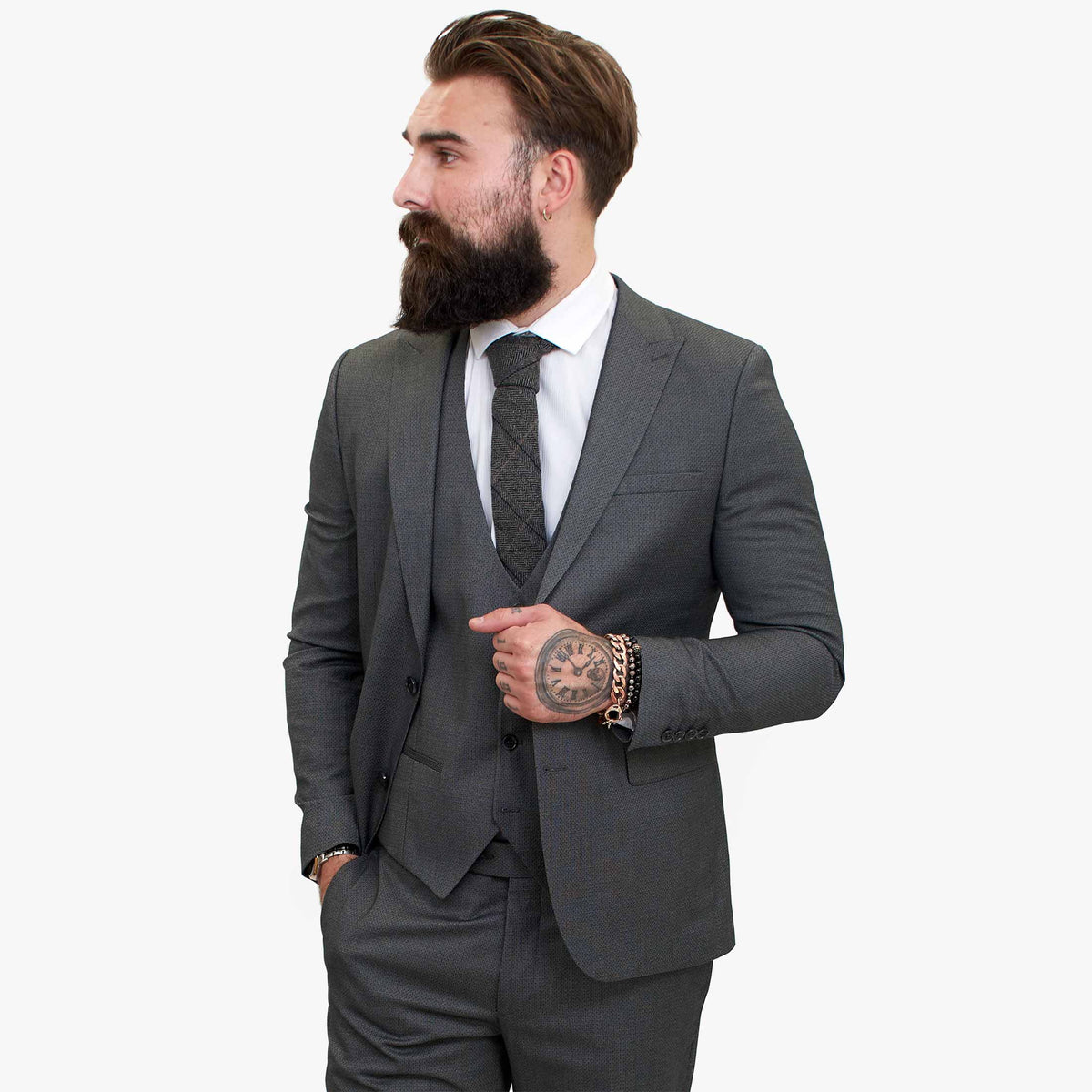 Happy Gentleman MIROLE Γκρι Μάλλινο Κοστούμι 3 Τεμαχίων με Ραφές