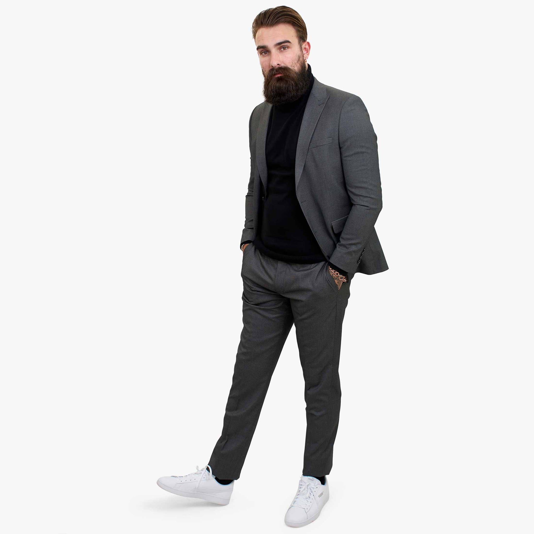 Happy Gentleman MIROLE Γκρι Μάλλινο Κοστούμι 3 Τεμαχίων με Ραφές