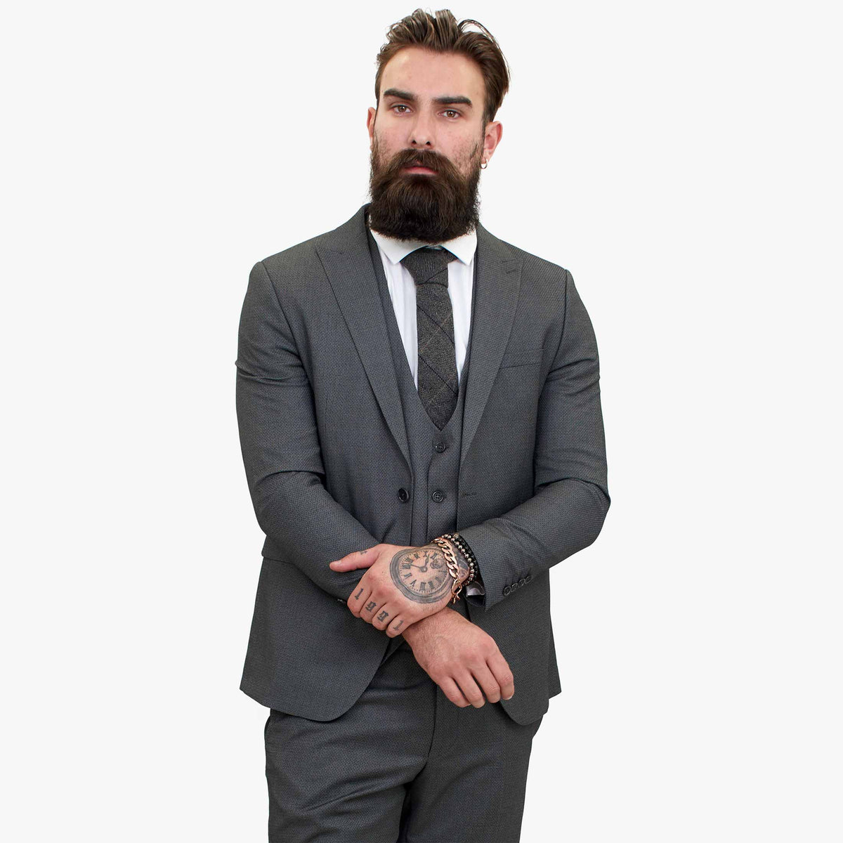 Happy Gentleman MIROLE Γκρι Μάλλινο Κοστούμι 3 Τεμαχίων με Ραφές