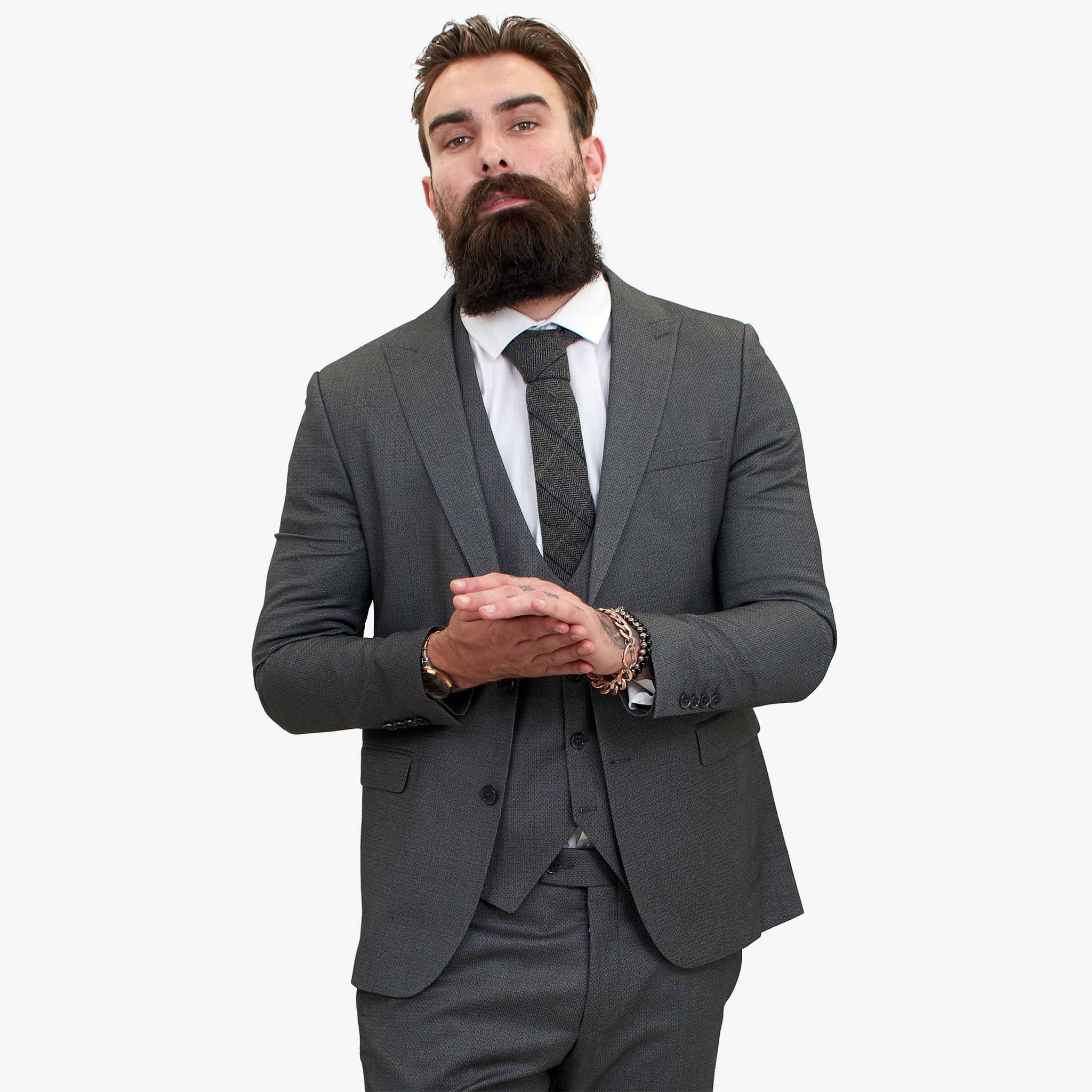 Happy Gentleman MIROLE Γκρι Μάλλινο Κοστούμι 3 Τεμαχίων με Ραφές