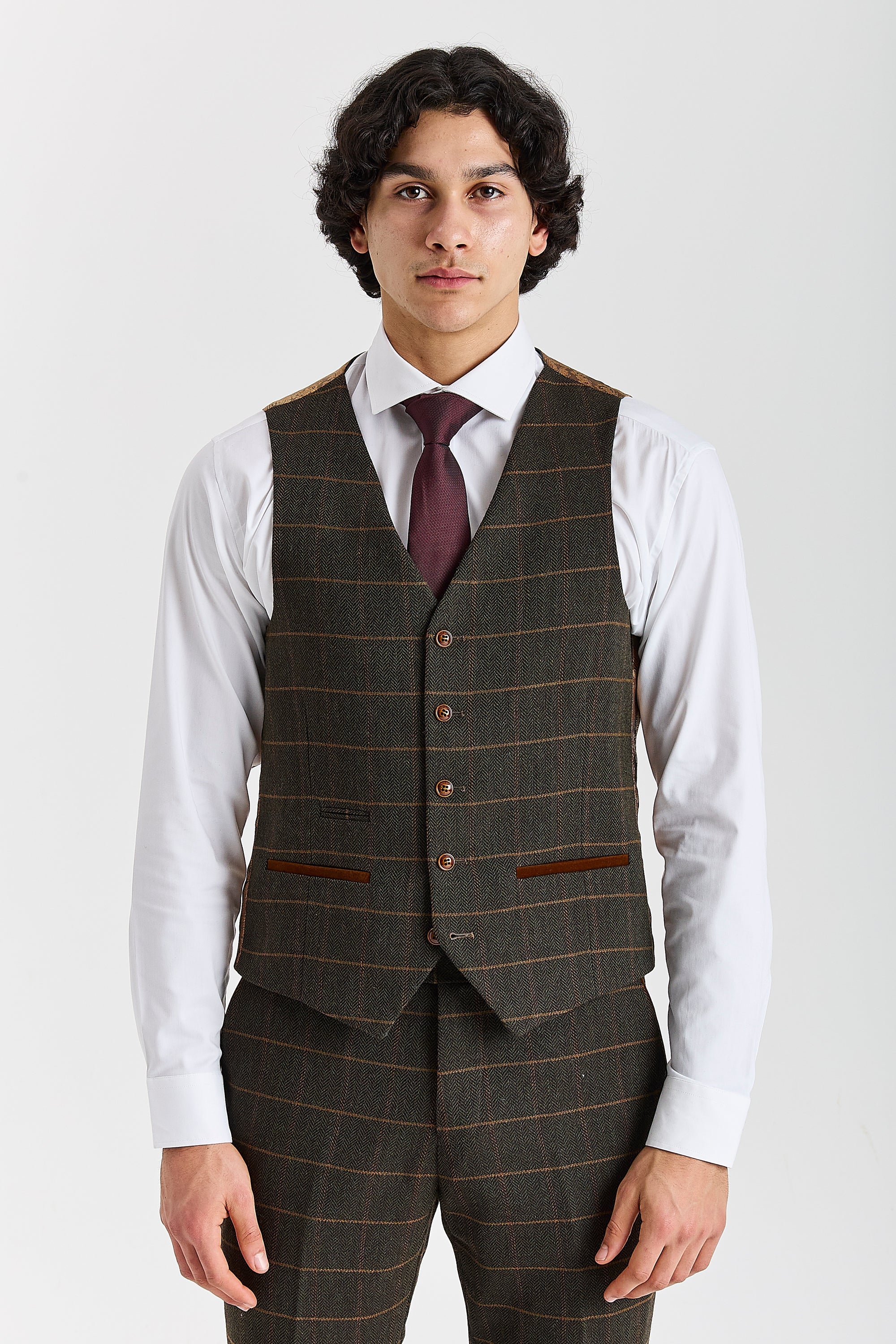 Harris - Πράσινο γιλέκο ψαροκόκαλο με καρό σχέδιο από τουίντ για άνδρες