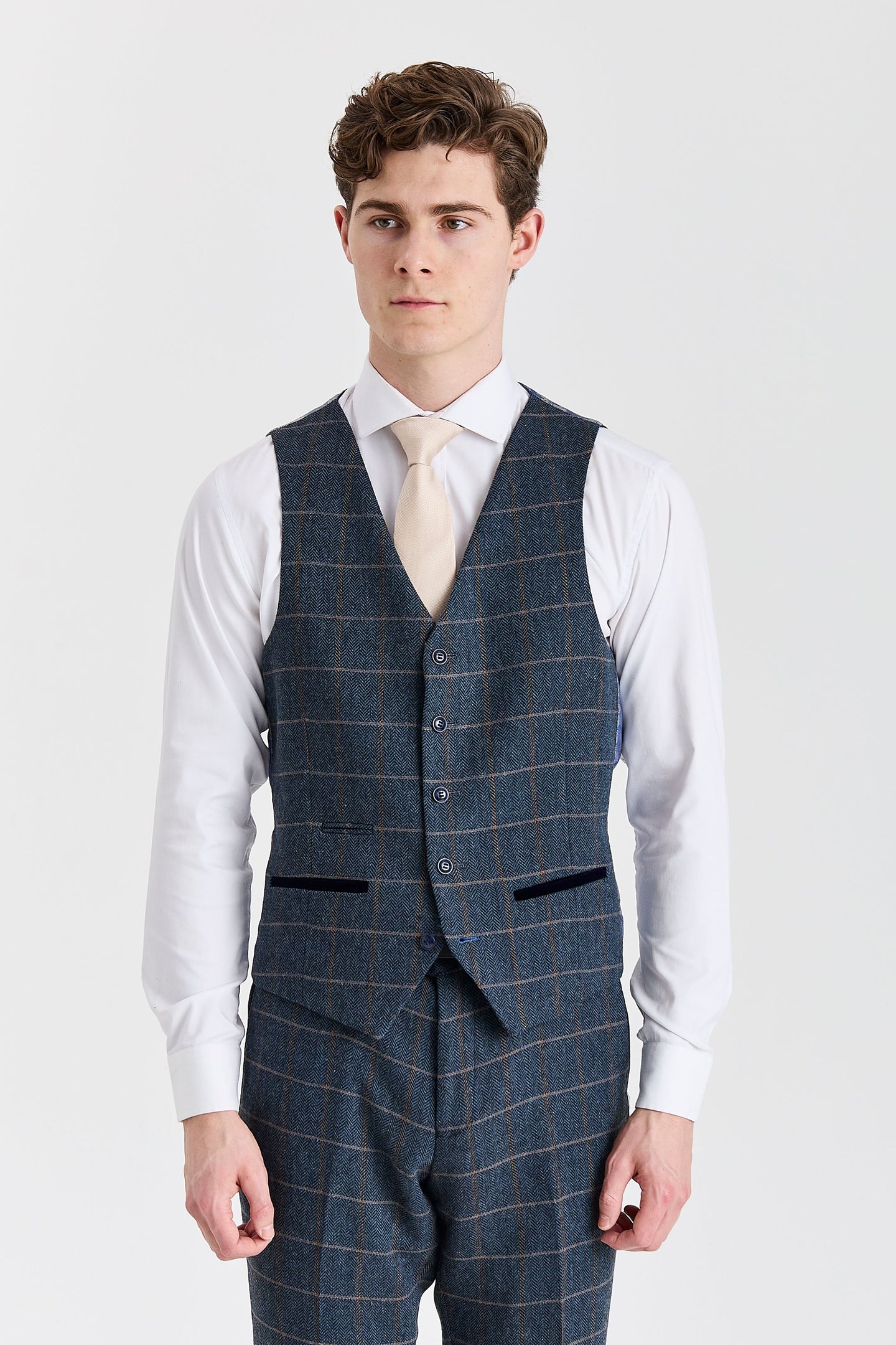 Harris - Ανδρικό Γιλέκο από Μαλλί Tweed σε Navy Navy