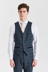 Harris - Ανδρικό Γιλέκο από Μαλλί Tweed σε Navy Navy
