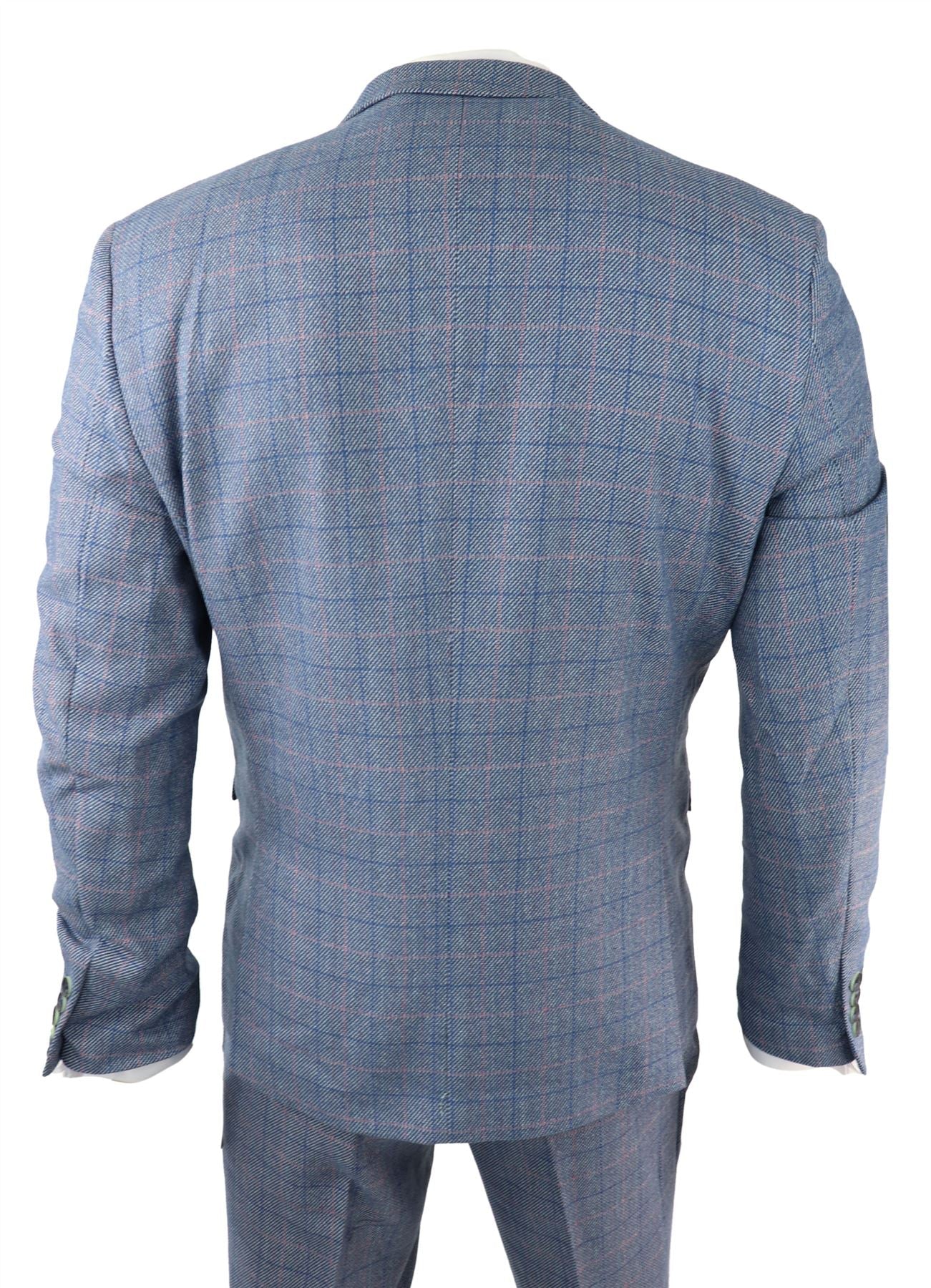 Ανδρικό κοστούμι 3 τεμαχίων με γαλάζιο καρό ύφασμα και μάλλινο τελείωμα Marc Darcy, προσαρμοσμένη εφαρμογή, γάμος, χορός, Harry