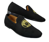 Fiorello HD0112-04 - Ανδρικά Μαύρα Μοκασίνια Iconic Medusa Slip On Παπούτσια Οδήγησης PU Σουέτ Ιταλικά