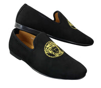 Fiorello HD0112-04 - Ανδρικά Μαύρα Μοκασίνια Iconic Medusa Slip On Παπούτσια Οδήγησης PU Σουέτ Ιταλικά