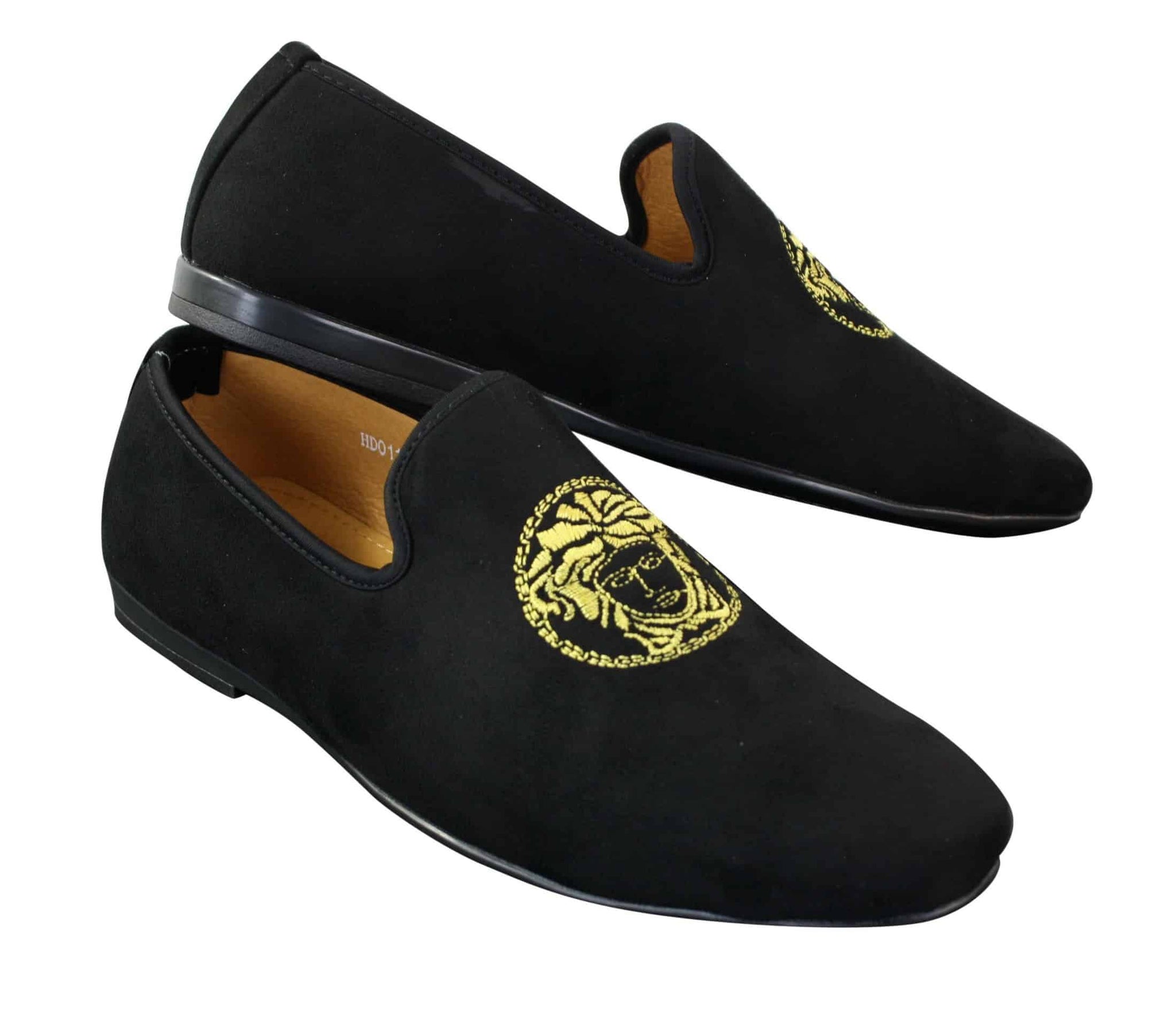 Fiorello HD0112-04 - Ανδρικά Μαύρα Μοκασίνια Iconic Medusa Slip On Παπούτσια Οδήγησης PU Σουέτ Ιταλικά