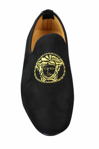 Fiorello HD0112-04 - Ανδρικά Μαύρα Μοκασίνια Iconic Medusa Slip On Παπούτσια Οδήγησης PU Σουέτ Ιταλικά