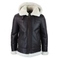 Ανδρικό Δερμάτινο Μπουφάν Sherling Sheepskin με Κουκούλα Aviator Flying Pilot