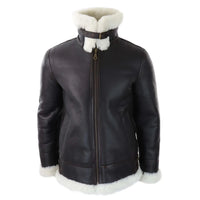 Ανδρικό Δερμάτινο Μπουφάν Sherling Sheepskin με Κουκούλα Aviator Flying Pilot
