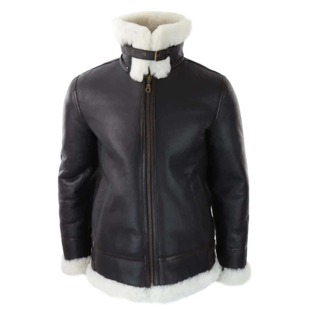 Ανδρικό Δερμάτινο Μπουφάν Sherling Sheepskin με Κουκούλα Aviator Flying Pilot