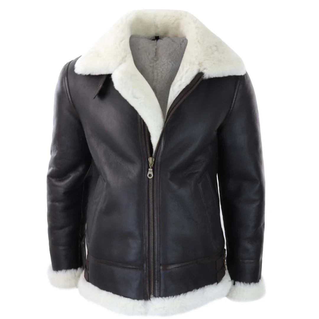 Ανδρικό Δερμάτινο Μπουφάν Sherling Sheepskin με Κουκούλα Aviator Flying Pilot