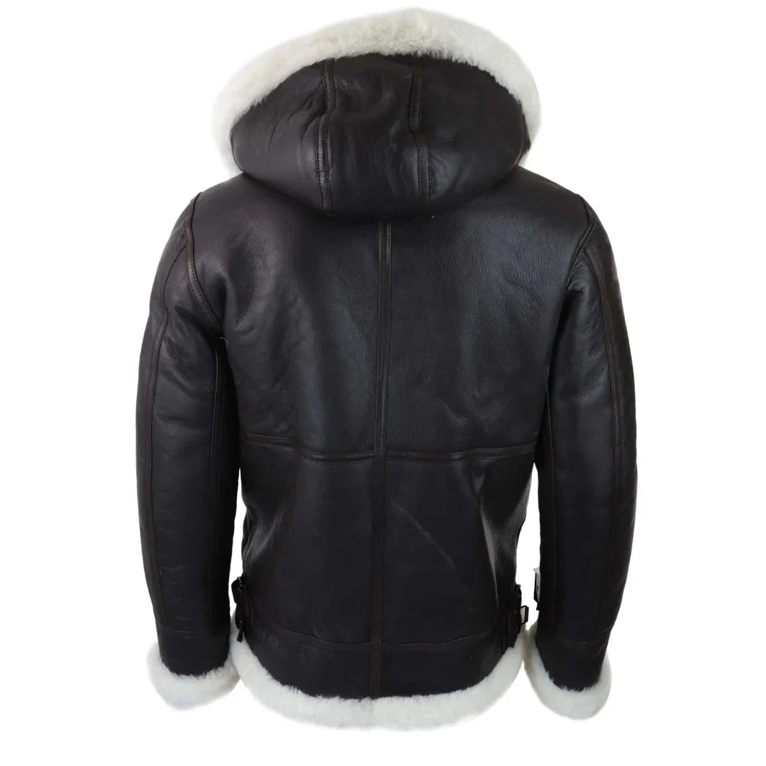 Ανδρικό Δερμάτινο Μπουφάν Sherling Sheepskin με Κουκούλα Aviator Flying Pilot