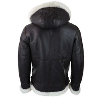 Ανδρικό Δερμάτινο Μπουφάν Sherling Sheepskin με Κουκούλα Aviator Flying Pilot
